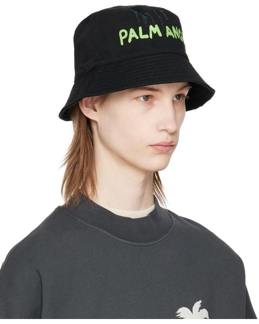 Palm Angels Black Logo Bucket Hat for men