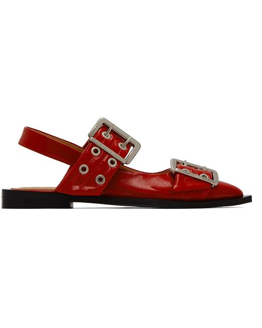 Ganni Red Wide Welt Buckle Loafers