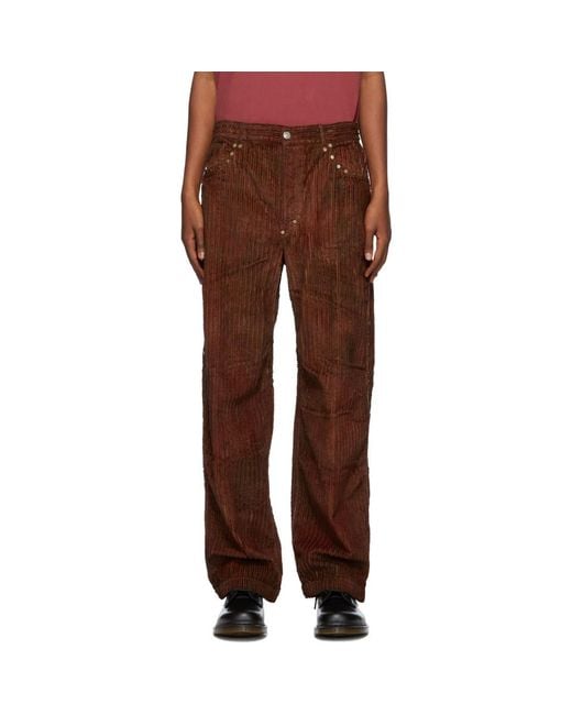 Phipps Red And Brown Corduroy Tie-dye Studded Trousers for men