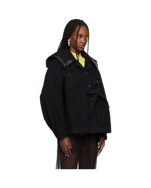 Simone Rocha Black Sailor Collar Workwear Bow Denim Jacket