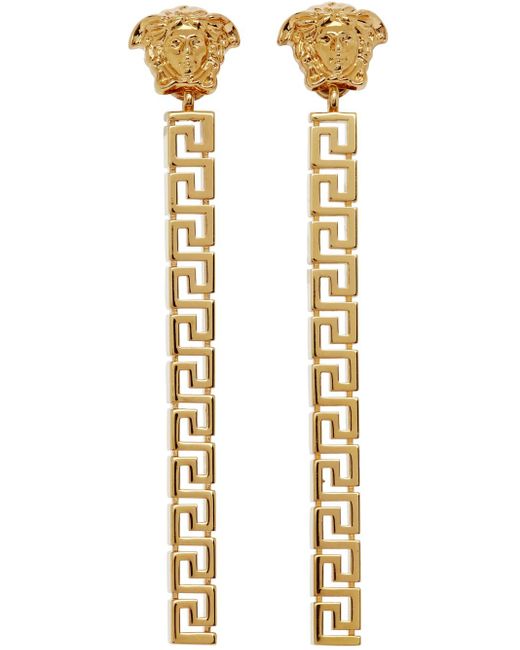 Versace Metallic Greca Drop Earrings