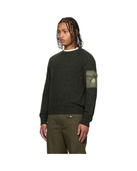 Moncler Black Khaki Mouliné Wool & Cashmere Sweater for men