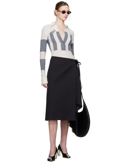 Tory Burch Black Cotton Wrap Midi Skirt