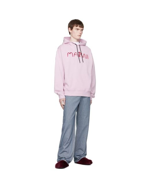 Marni Pink Flocked Animal Alphabet Logo Hoodie for men