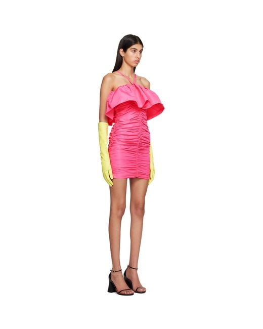 MSGM Red Pink Ruched Minidress
