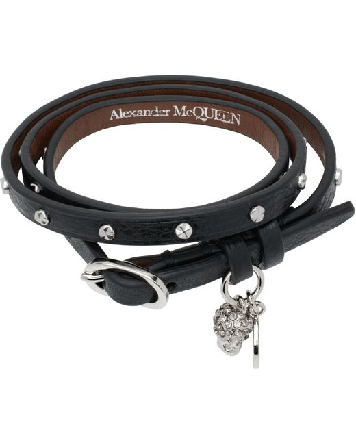 Alexander McQueen Black Hammered Studs Double-Wrap Bracelet