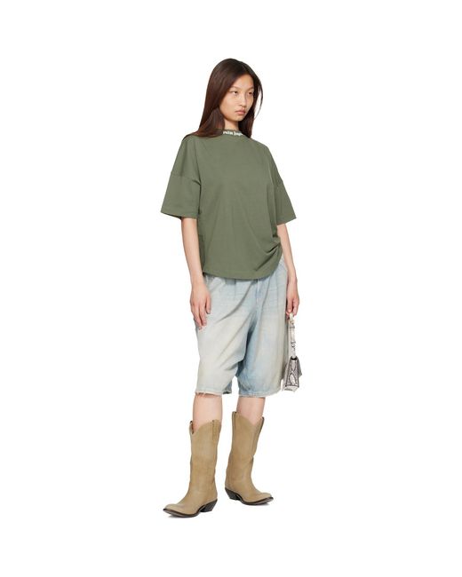 Palm Angels Green Khaki Classic Logo Over T-Shirt