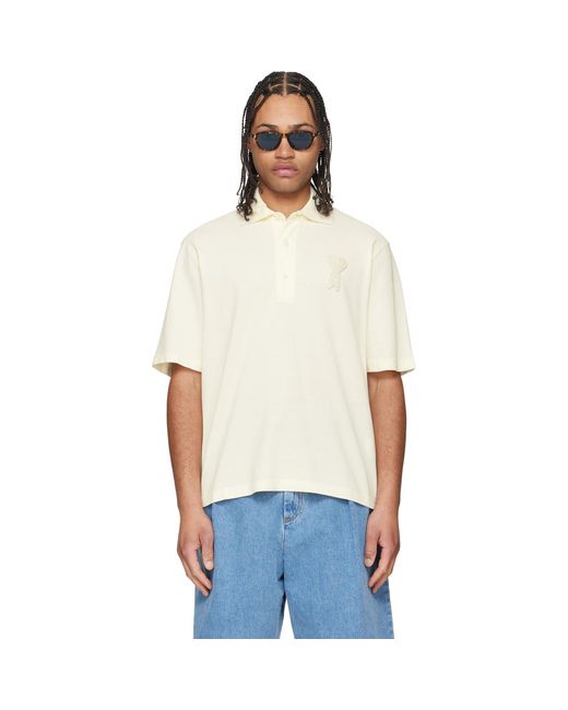 AMI White Off- Cotton Ami De Coeur Knitted Patch Polo for men