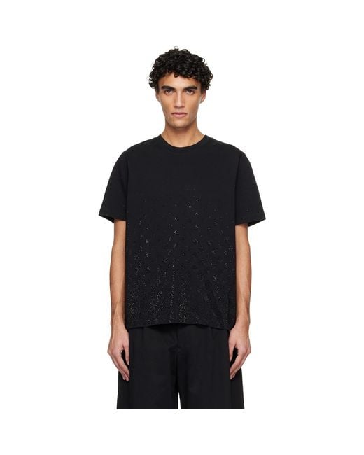 Casablanca Black Crystal Monogram Logo Short Sleeve T‑Shirt for men