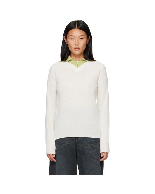 MM6 by Maison Margiela White Off- & Layered Neckline Pullover Sweater