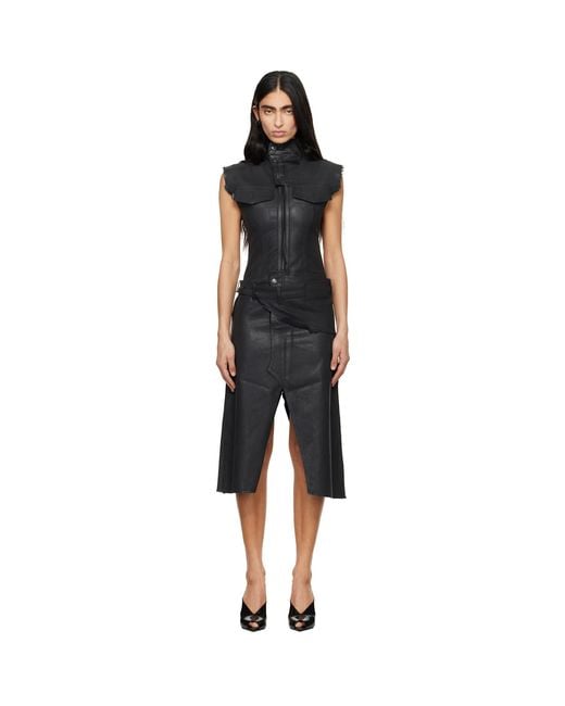 OTTOLINGER Black Glazed Denim Belted Midi Dress