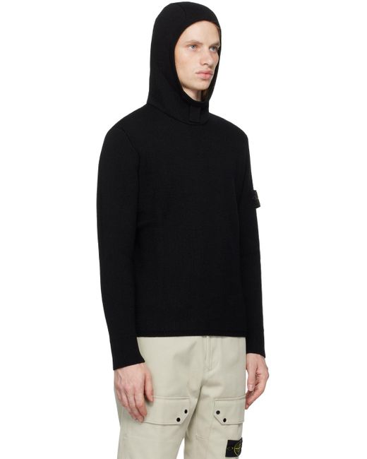 メンズ Stone Island ブラック ロゴパッチ フーディ Black