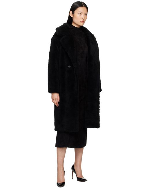 Meteo by Yves Salomon Black Double-breasted Coat