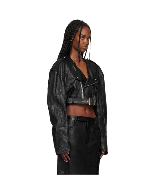 Rick Owens Black Temple Micro Leather Biker Jacket