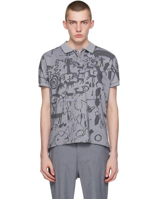 Polo gris à images en tricot jacquard Vivienne Westwood pour homme en coloris Black