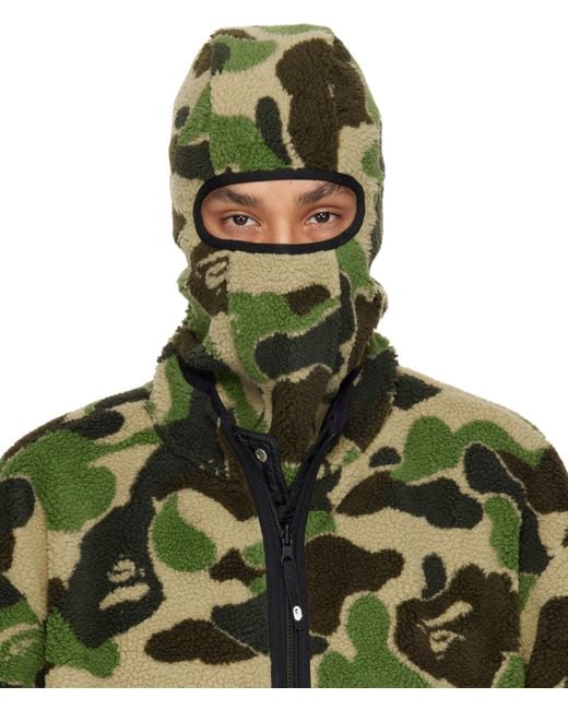 A Bathing Ape Green Abc Camo Boa Fleece Balaclava for men