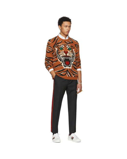 Gucci Orange Guccy Tiger Intarsia Sweater for Men