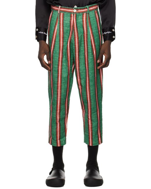 Late Checkout Green Striped Trousers for men