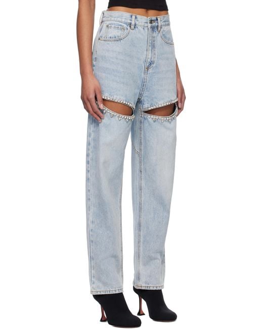 Area Black Crystal Slit Jeans