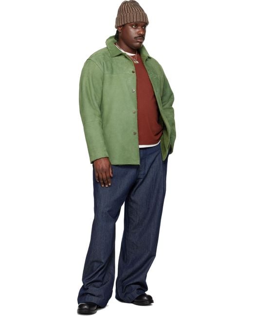 AURALEE Men's Green Merino Mouton Shirt Jacket