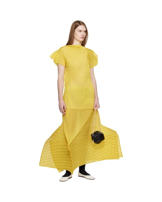 Issey Miyake Yellow Generic Stripes Machine Pleats Blouse