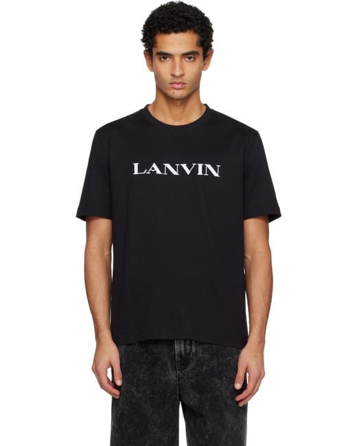 Lanvin Black Embroidered Cotton T-Shirt for men