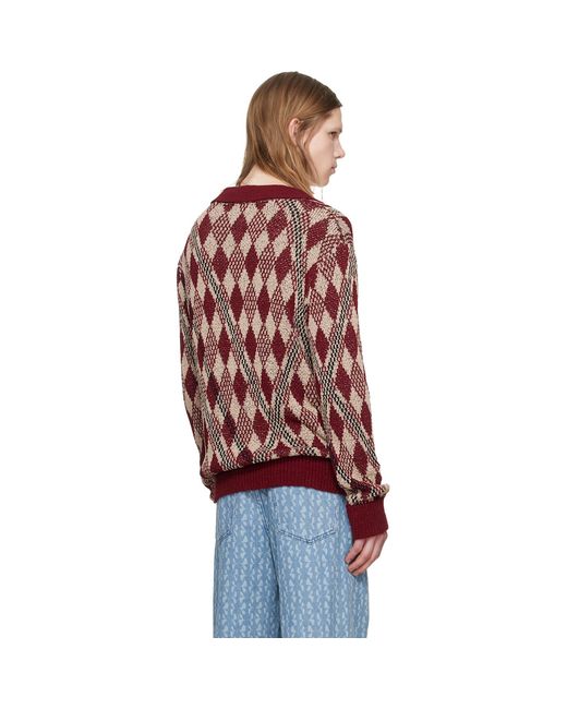Dries Van Noten Red Burgundy Argyle Polo for men