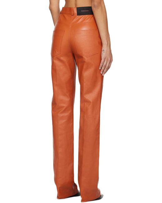 Ferragamo Orange Five-pocket Leather Pants