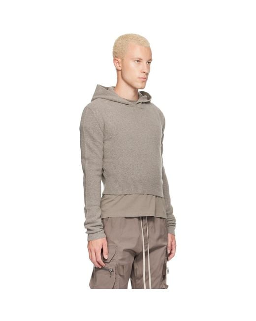 Rick Owens Gray Tower Dust Felt Cashmere Cropped Hoodie for men