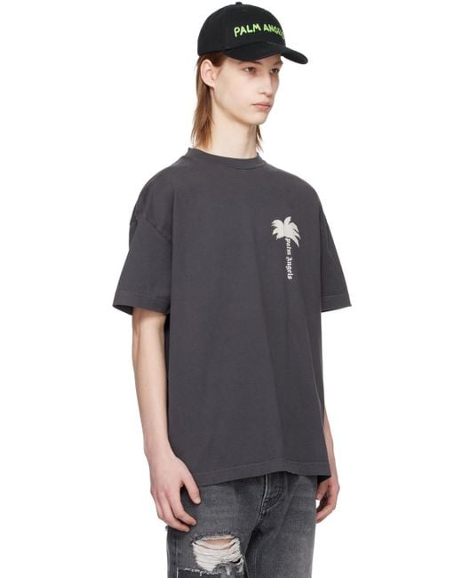 Palm Angels Black Gray 'the Palm' T-shirt for men