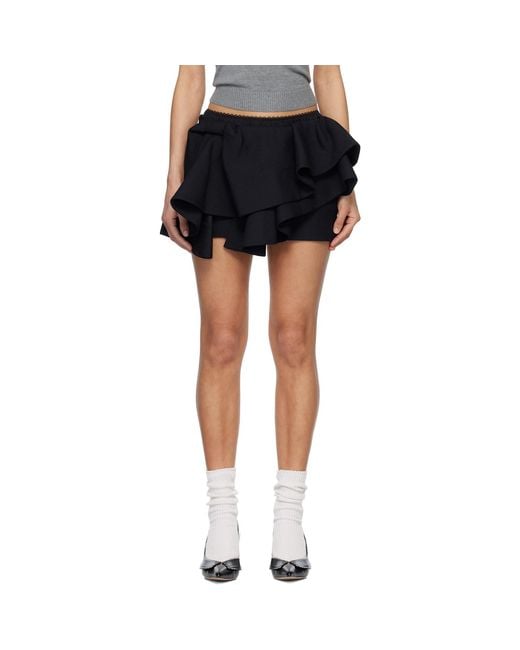 ShuShu/Tong Black Asymmetrical Bow & Ruffle Miniskirt