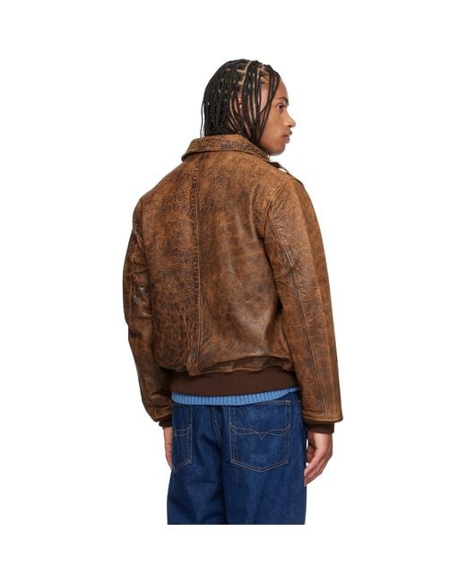 Polo Ralph Lauren Brown Leather Flight Jacket for men