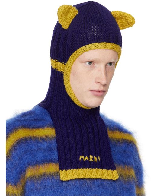 Passe-montagne bleu et jaune à appliqués à oreille Marni pour homme en coloris Blue