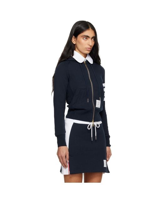 Thom Browne Blue Classic Loopback 4-Bar Full Zip Hoodie