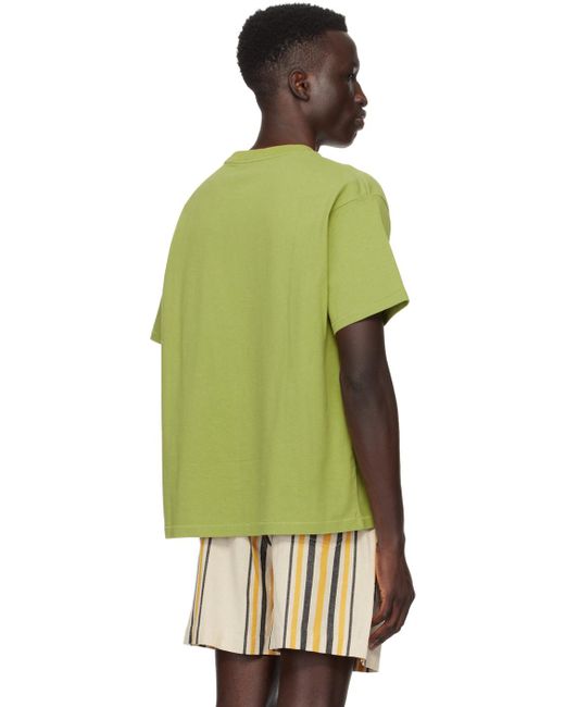Bode Green Embroidered Pocket T-shirt for men