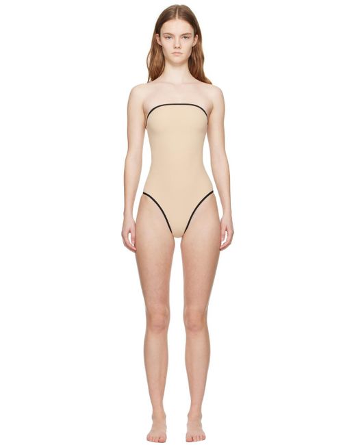Totême  Black Toteme Beige Stripe Edge Swimsuit