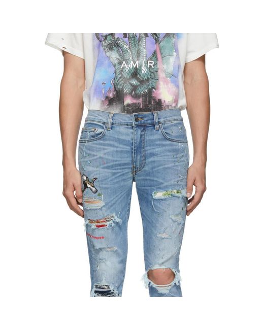 Amiri Denim Blue Art Patch Crane Jeans 