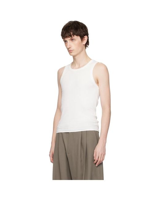 Seventh White Base Rib Tank Top for men