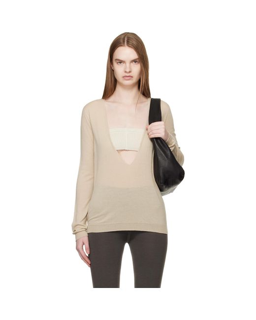 Rick Owens Natural Temple Extreme V Neck Pull Sweater