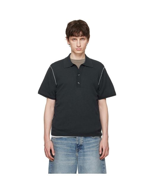 Won Hundred Black Jonas Two Layer Knit Polo for men