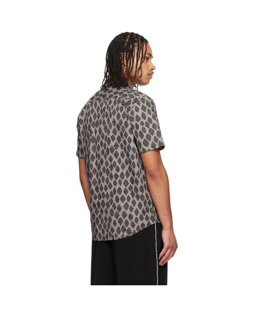 HUGO Black Taupe Camp Collar Shirt for men