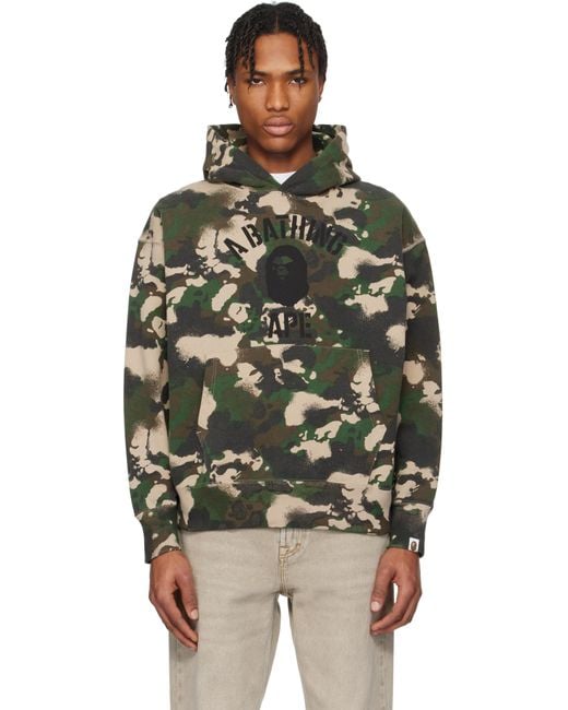A Bathing Ape Black Khaki Map Camo Pullover Hoodie for men