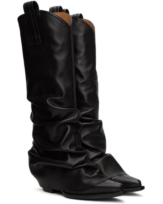 R13 Black Mid Cowboy Sleeve Boots