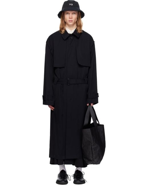 Y-3 Black Twill Coat for men