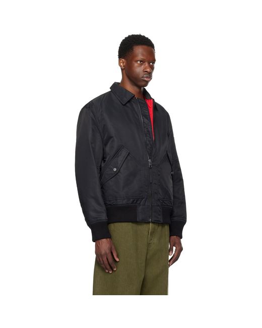 HUGO Black Recycled Nylon Bomber Jacket for men