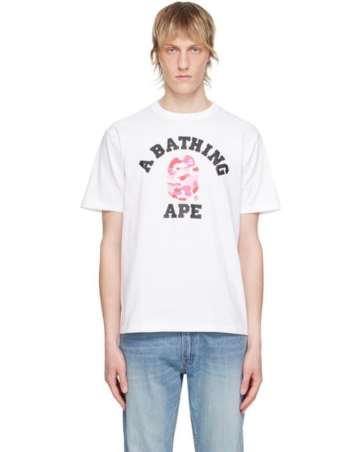 T-shirt blanc à logo de style collégial à motif camouflage A Bathing Ape pour homme en coloris White