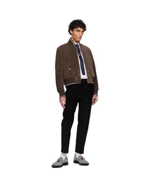 Thom Browne Black Knit Rib Blouson Suede Jacket for men