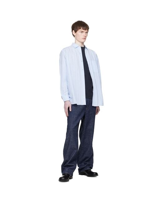 Nanamica Black Regular Collar Stripe Wind Shirt for men