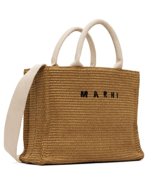 Marni Brown Tan Raffia-Effect Small Tote