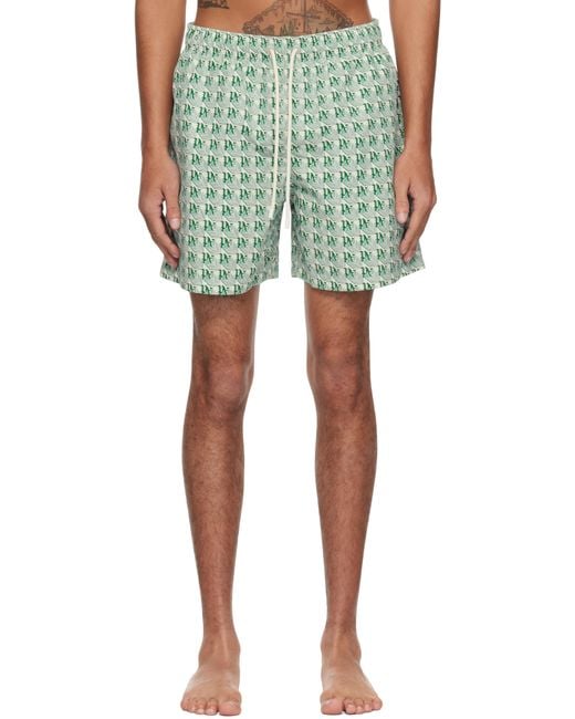 Palm Angels Green Off- 'Pa' Diamond Swim Shorts for men